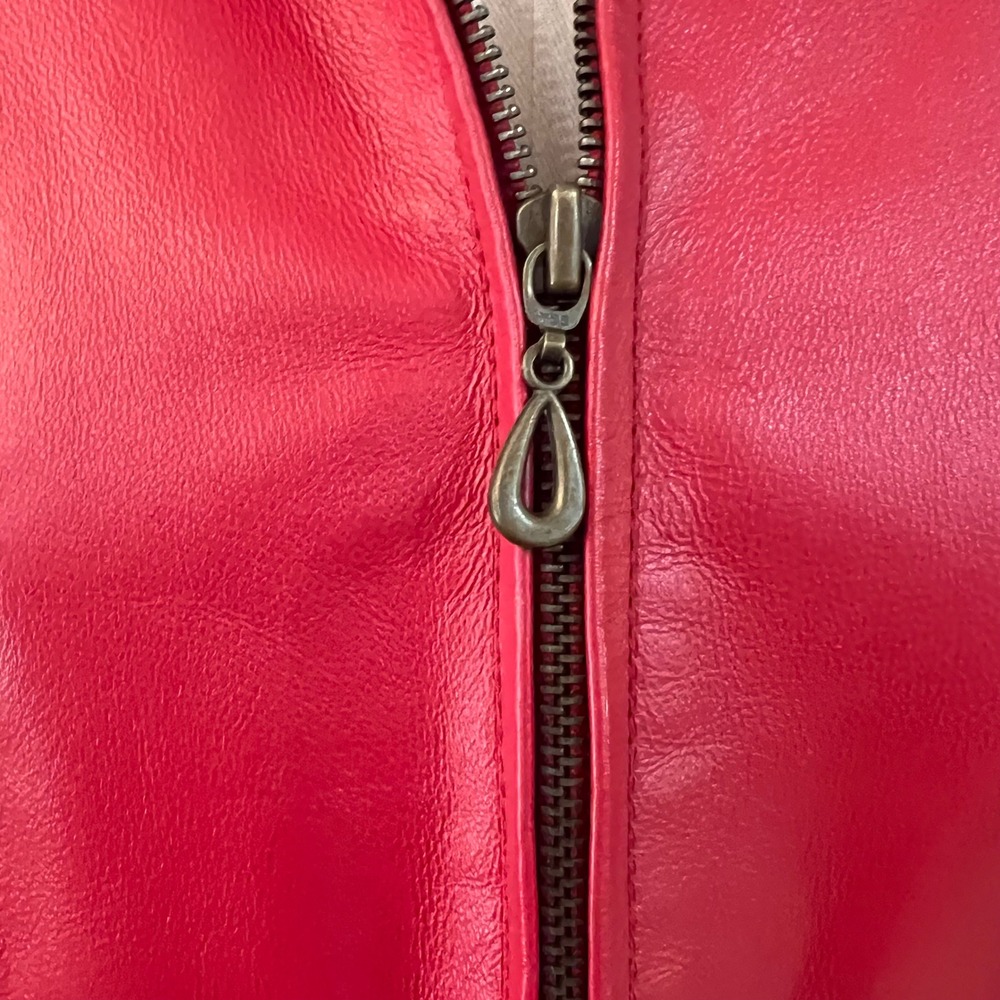 Vintage Venezia Red Leather Zip Up Bomber Jacket Oversized 90s Plus Size 16W - Picture 5 of 13
